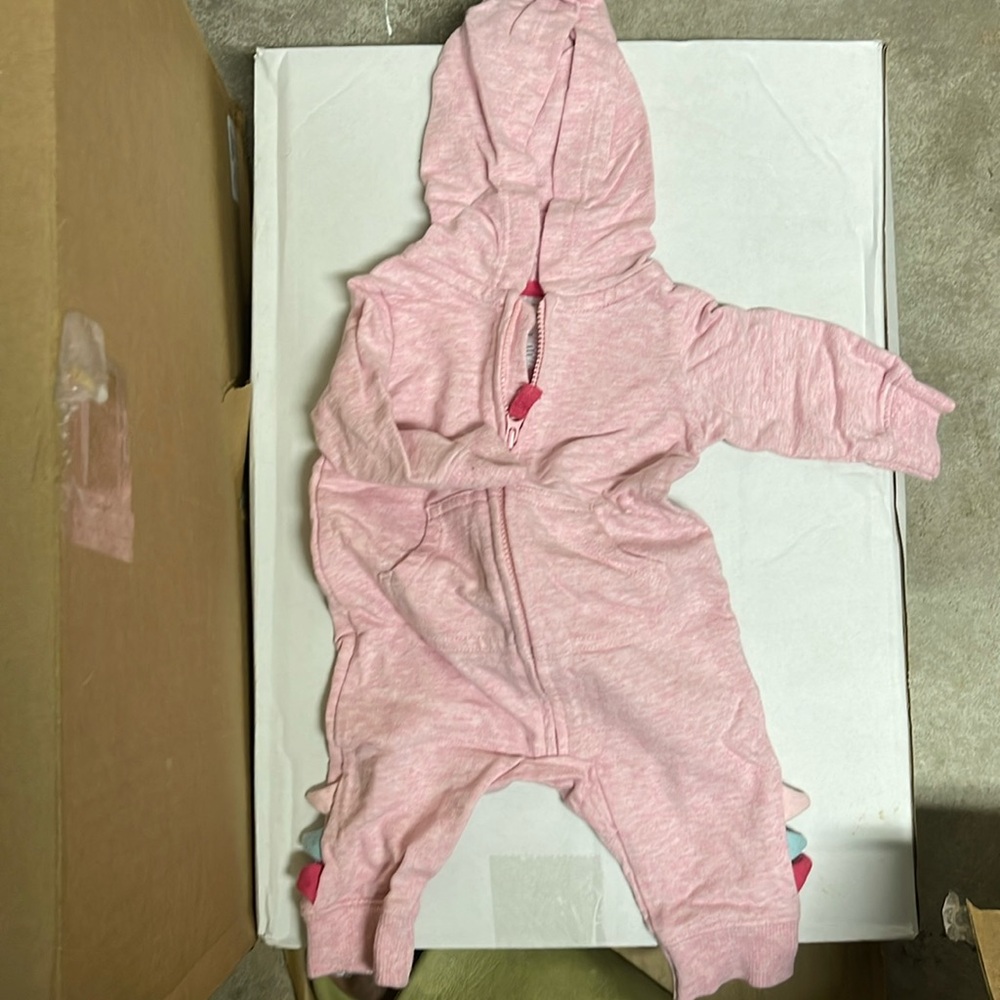 Pink Dino hooded zip up onesie